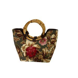 Sisters Longaberger Floral Small Shoulder bag Purse Handbag Bamboo Handle Majoli